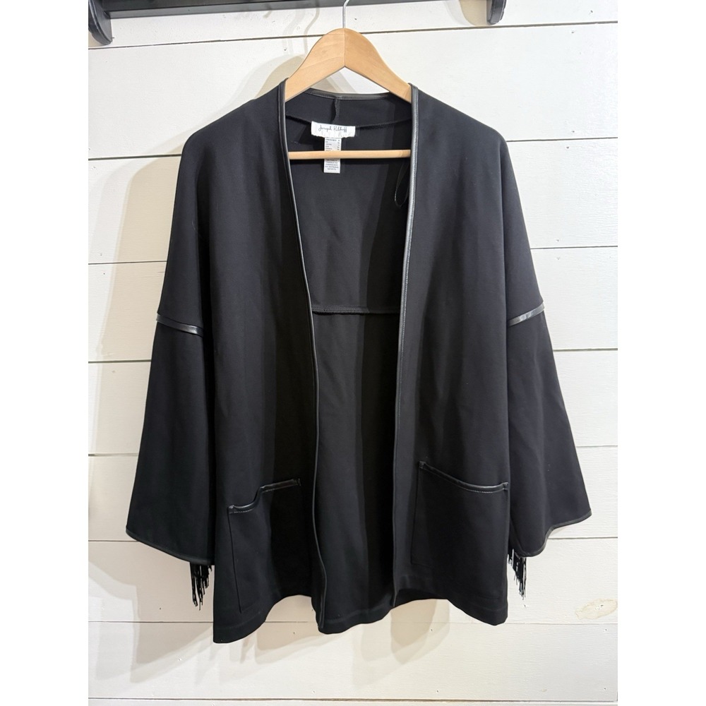 Joseph Ribkoff Womens Size 8 Western Black Fringe Open Front Jacket Blazer